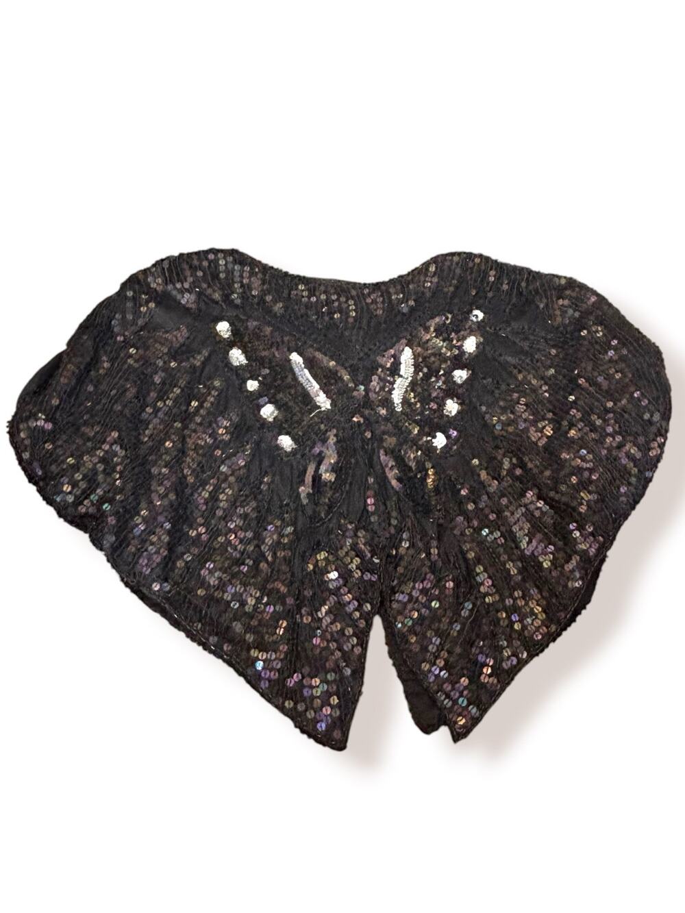 Vintage Butterfly Sequin Beaded Black Silk Blend Crop Top Art Deco Glam Cocktail
